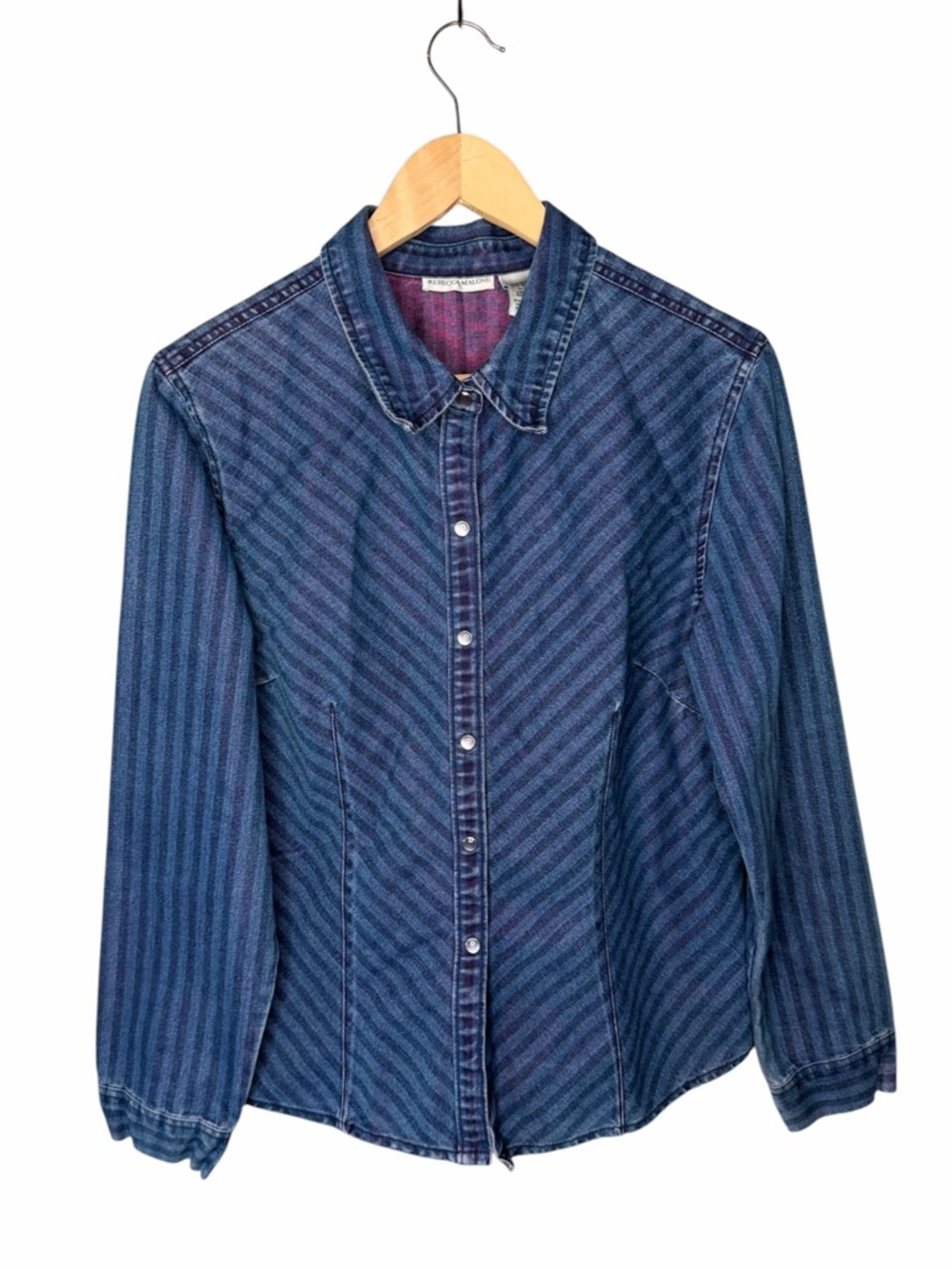 Rebecca Malone Vintage 90s Denim Stripe Pearl Snap Button Down
